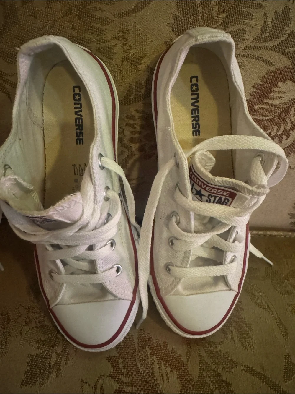 Converse White Canvas Low Top Sneakers with Red Trim